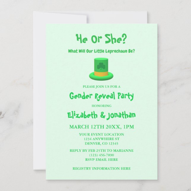 Little Leprechaun Gender Reveal Einladung (Vorderseite)