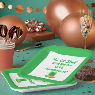 Little Leprechaun Gender Reveal Paper Plate Pappteller