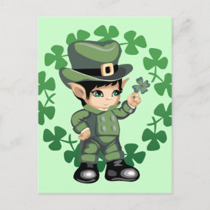 Little Leprechaun mit Kleeblättern Postkarte