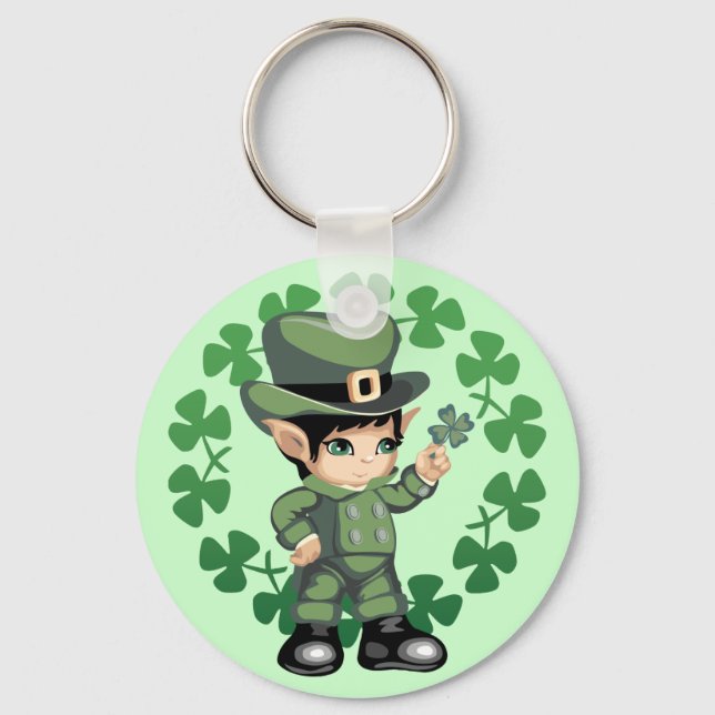 Little Leprechaun mit Kleeblättern Schlüsselanhänger (Vorderseite)