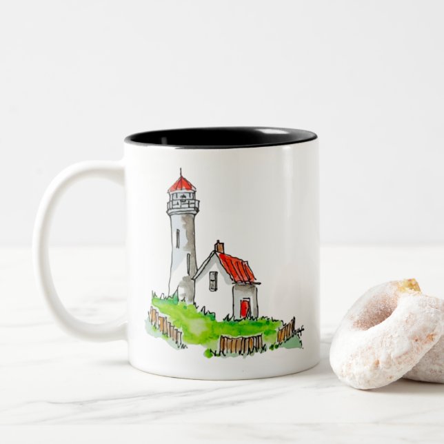 Little Lighthouse Wassercolor Zweifarbige Tasse (Mit Donut)