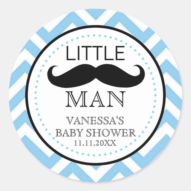Little Lil' Man Mustache Boy Baby Dusche Gefallen Runder Aufkleber (Vorderseite)