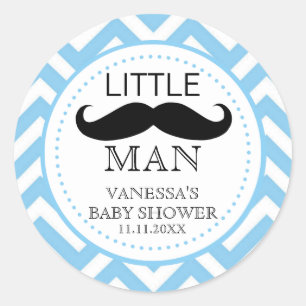 Little Lil' Man Mustache Boy Baby Dusche Gefallen Runder Aufkleber