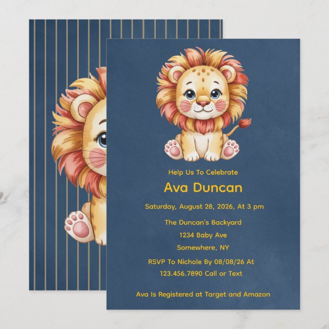 Little Lion Boy Baby Shower Einladung (Vorne/Hinten)