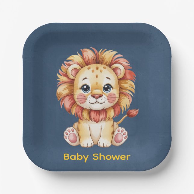 Little Lion Boy Baby Shower Pappteller (Vorderseite)