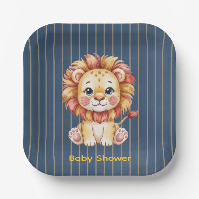 Little Lion Boy Baby Shower Pappteller (Vorderseite)