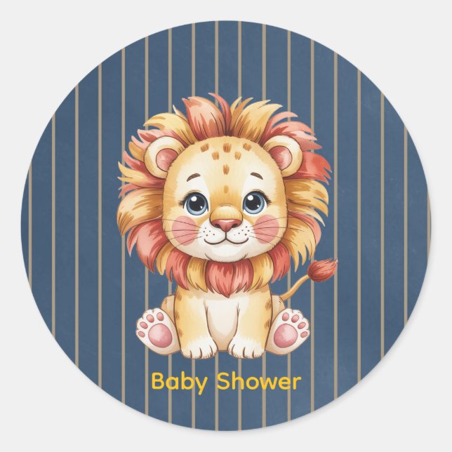 Little Lion Boy Baby Shower Runder Aufkleber (Vorderseite)
