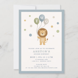 Little Lion & Confetti, blauer Rahmen Boy Birthday Einladung