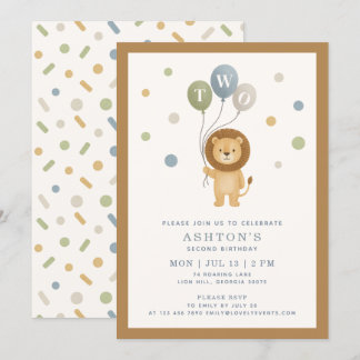 Little Lion & Confetti, brauner Rahmen Boy Birthda Einladung