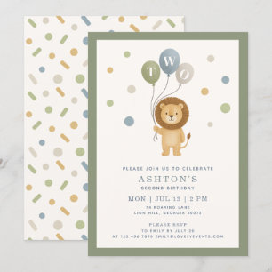 Little Lion & Confetti, grüner Rahmen Junge Geburt Einladung