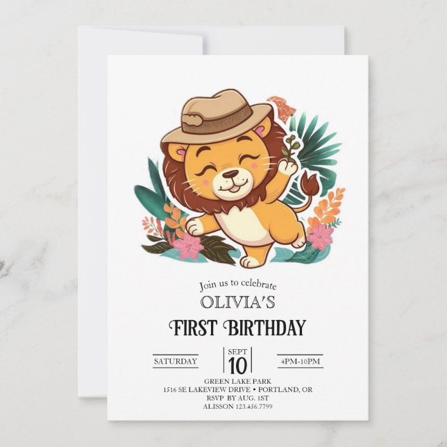 Little Little Lion 1. Geburtstag digital Einladung (Vorderseite)