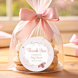 Little Love Bug Bloom Pink Baby Shower Thank you Runder Aufkleber