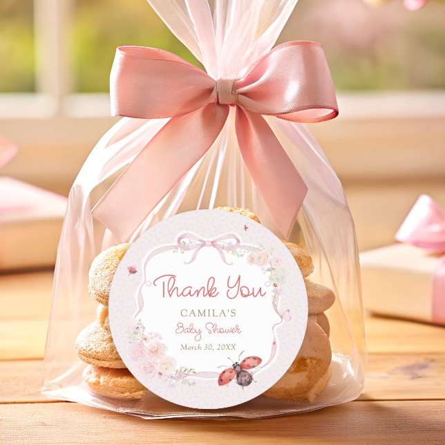 Little Love Bug Bloom Pink Baby Shower Thank you Runder Aufkleber (Von Creator hochgeladen)