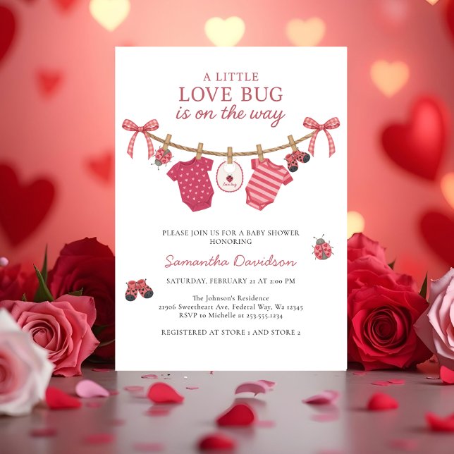 Little Love Bug Clothesline Baby Shower Einladung (Little Love Bug Clothesline Baby Shower Invitation)