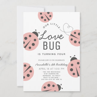 Little Love Bug Light Pink Ladybug Birthday Einladung