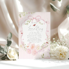 Little Love Bug Pink Bow Stripes Baby Shower Einladung