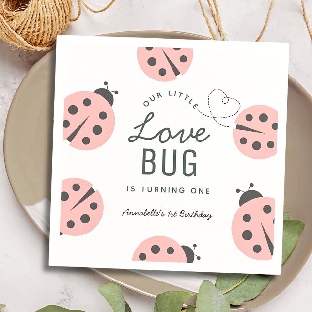 Little Love Bug Pink Ladybug Birthday Napkins Serviette (Von Creator hochgeladen)