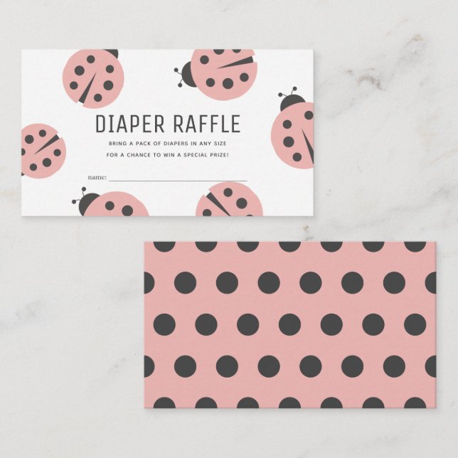 Little Love Bug Pink Ladybug Diaper Raffle Ticket Begleitkarte (Vorne/Hinten)