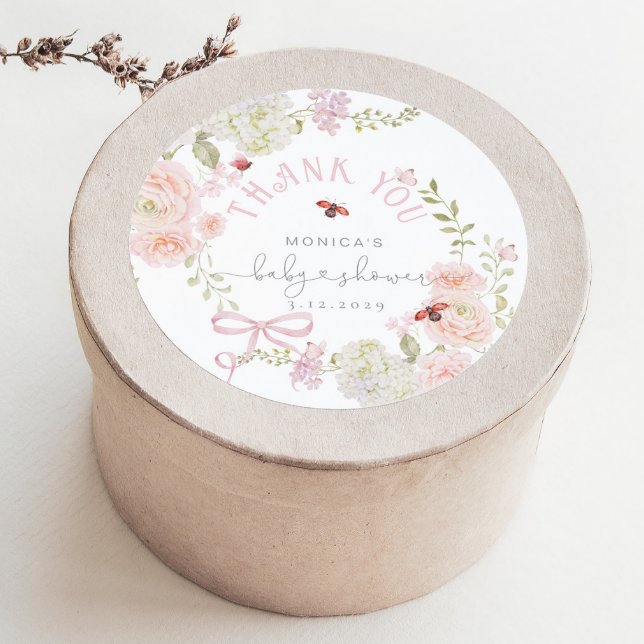 Little Love Bug Wildflower Baby Shower Thank you Runder Aufkleber (Von Creator hochgeladen)