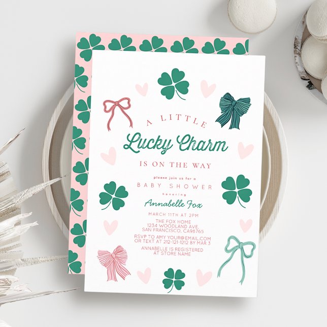 Little Lucky Charm Bow Shamrock Girl Baby Shower Einladung (Von Creator hochgeladen)
