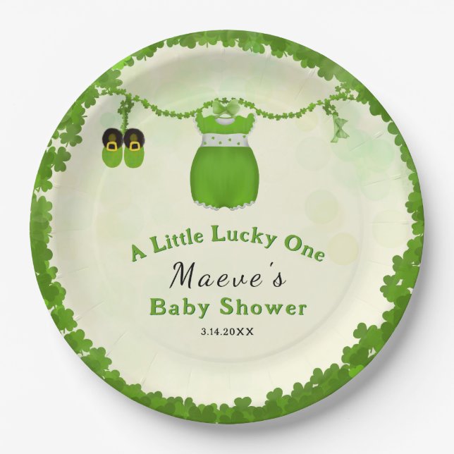 Little Lucky One Kleeblatt Baby Girl Outfit Pappteller (Vorderseite)
