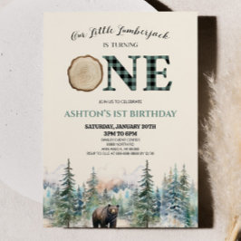 Little Lumberjack Bear Green 1. Geburtstag Party Einladung