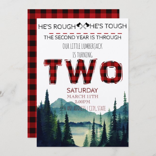Little Lumberjack Birthday Invite - Buffalo Karier Einladung (Vorne/Hinten)