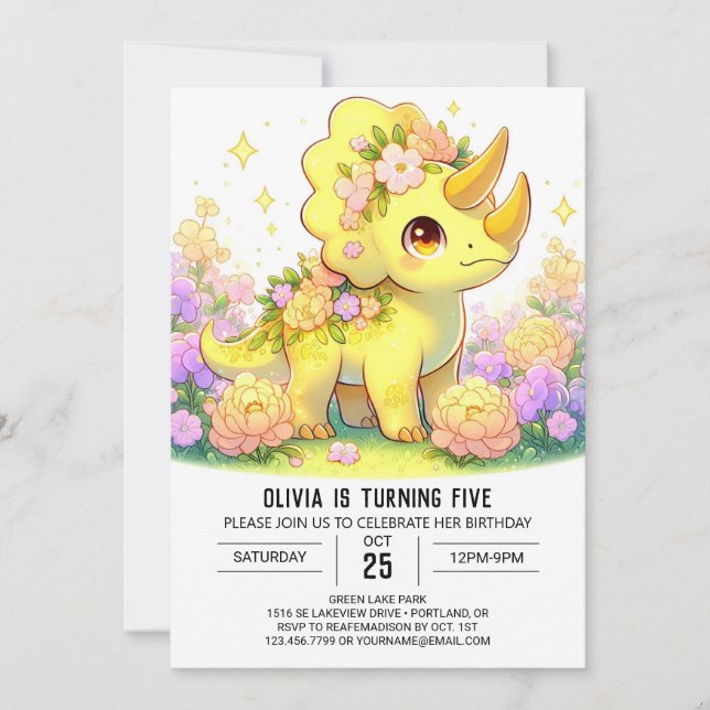 Little Magical Dinosaur Digital Geburtstag Einladung (Vorderseite)