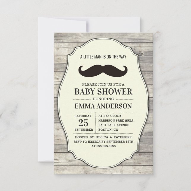 Little Man Baby Shower Einladung Land Mustache (Vorderseite)