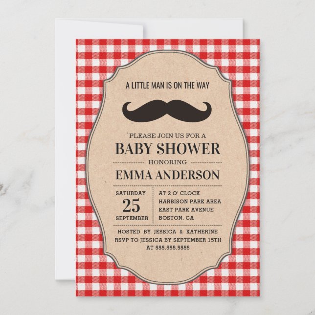 Little Man Baby Shower Einladung Land Mustache (Vorderseite)