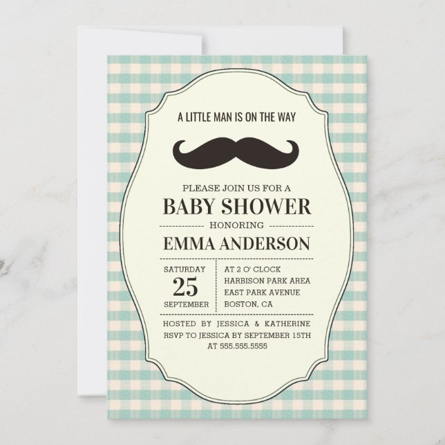 Little Man Baby Shower Invitation Boy - Mustache Einladung (Vorderseite)