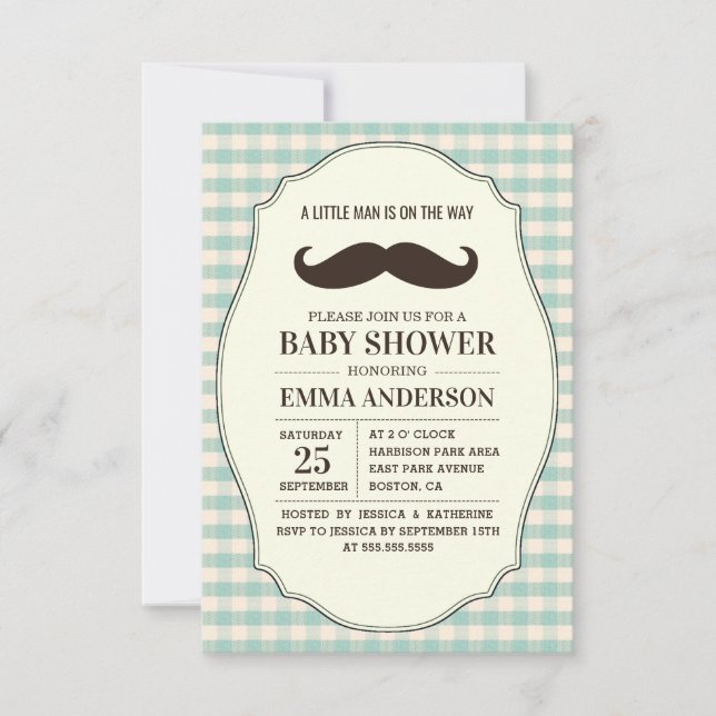 Little Man Baby Shower Invitation Boy - Mustache Einladung (Vorderseite)