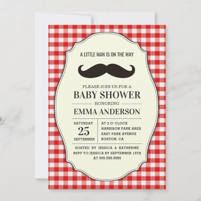 Little Man Baby Shower Invitation Boy - Mustache Einladung (Vorderseite)