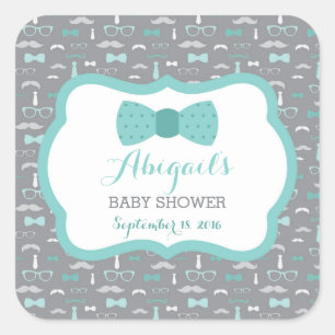 Little Man Baby Shower Sticker, Aquamarin, Aqua, G Quadratischer Aufkleber