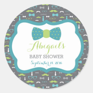 Little Man Baby Shower Sticker, Aquamarin, grün, g Runder Aufkleber