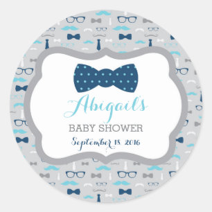 Little Man Baby Shower Sticker, Baby Blue, Navy Runder Aufkleber