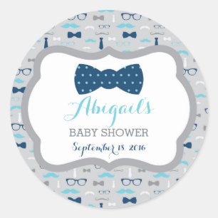 Little Man Baby Shower Sticker, Baby Blue, Navy Runder Aufkleber