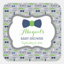 Little Man Baby Shower Sticker, blau, grün, grau Quadratischer Aufkleber