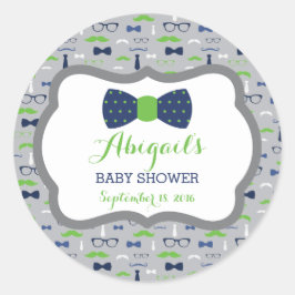 Little Man Baby Shower Sticker, blau, grün, grau Runder Aufkleber