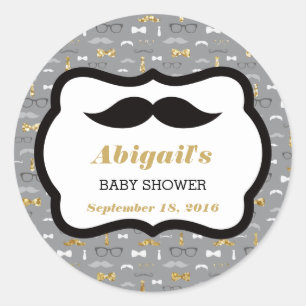 Little Man Baby Shower Sticker, Gold, Grau, Schwar Runder Aufkleber
