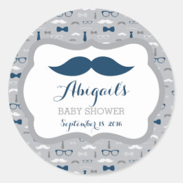 Little Man Baby Shower Sticker, Navy Blue, Grau Runder Aufkleber