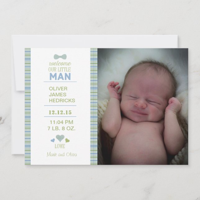 Little Man Birth Annoucment Ankündigung (Vorderseite)