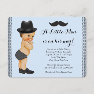 Little Man Black and Blue Mustache Baby Dusche Einladung