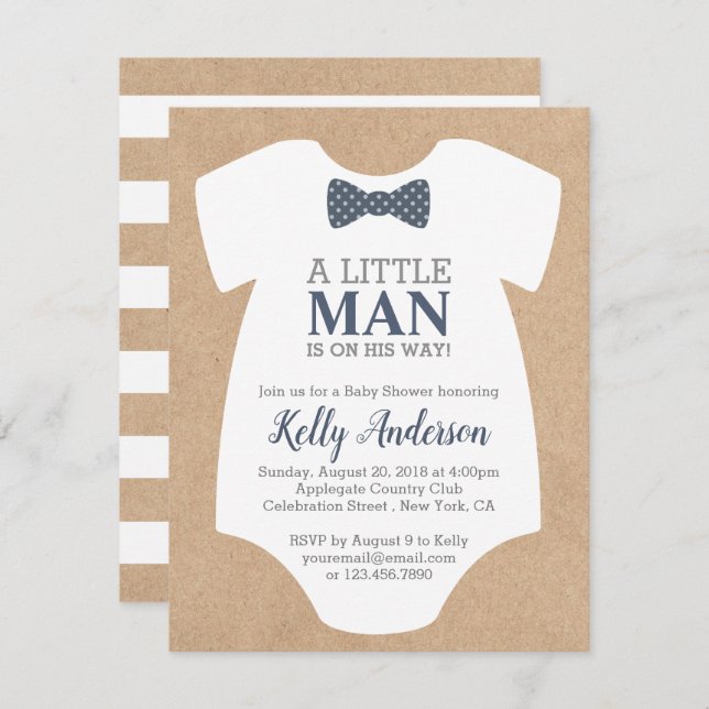 Little Man Boy Baby Shower Einladung - Kraft Card (Vorne/Hinten)