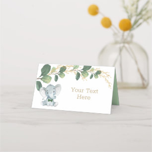 Little Man Elephant Watercolor Green Gold Greenery Platzkarte