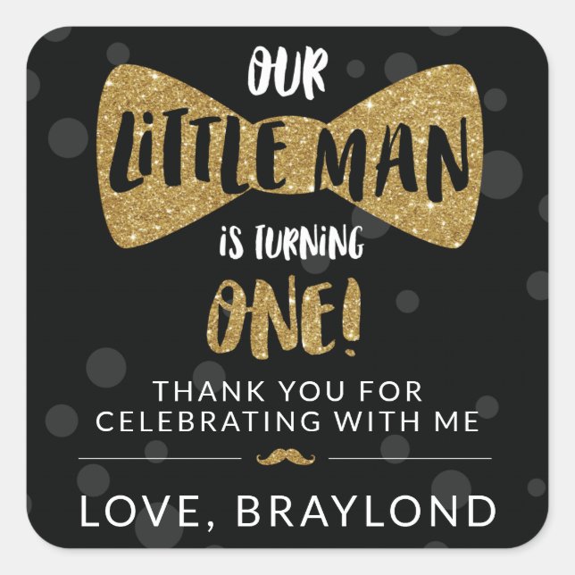 Little Man First Birthday Black and Gold Stickers (Vorderseite)