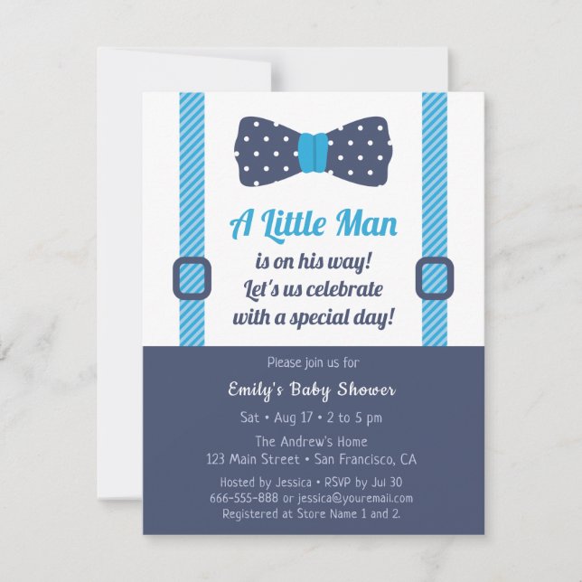 Little Man Gentleman Baby Boy Shower Einladungen (Vorderseite)