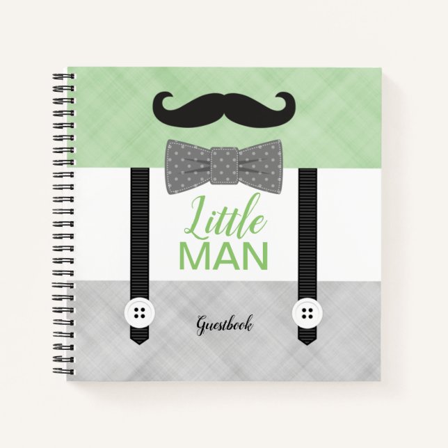 Little Man Green Grey Baby Boy Dusche Gästebuch Notizbuch (Vorderseite)