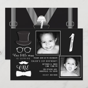 Little Man Hipster Suspenders 1. Geburtstagsfeier  Einladung
