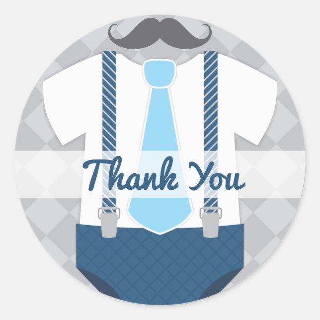 Little Man Krawatte Navy Blue Gray Baby Dusche Runder Aufkleber (Vorderseite)